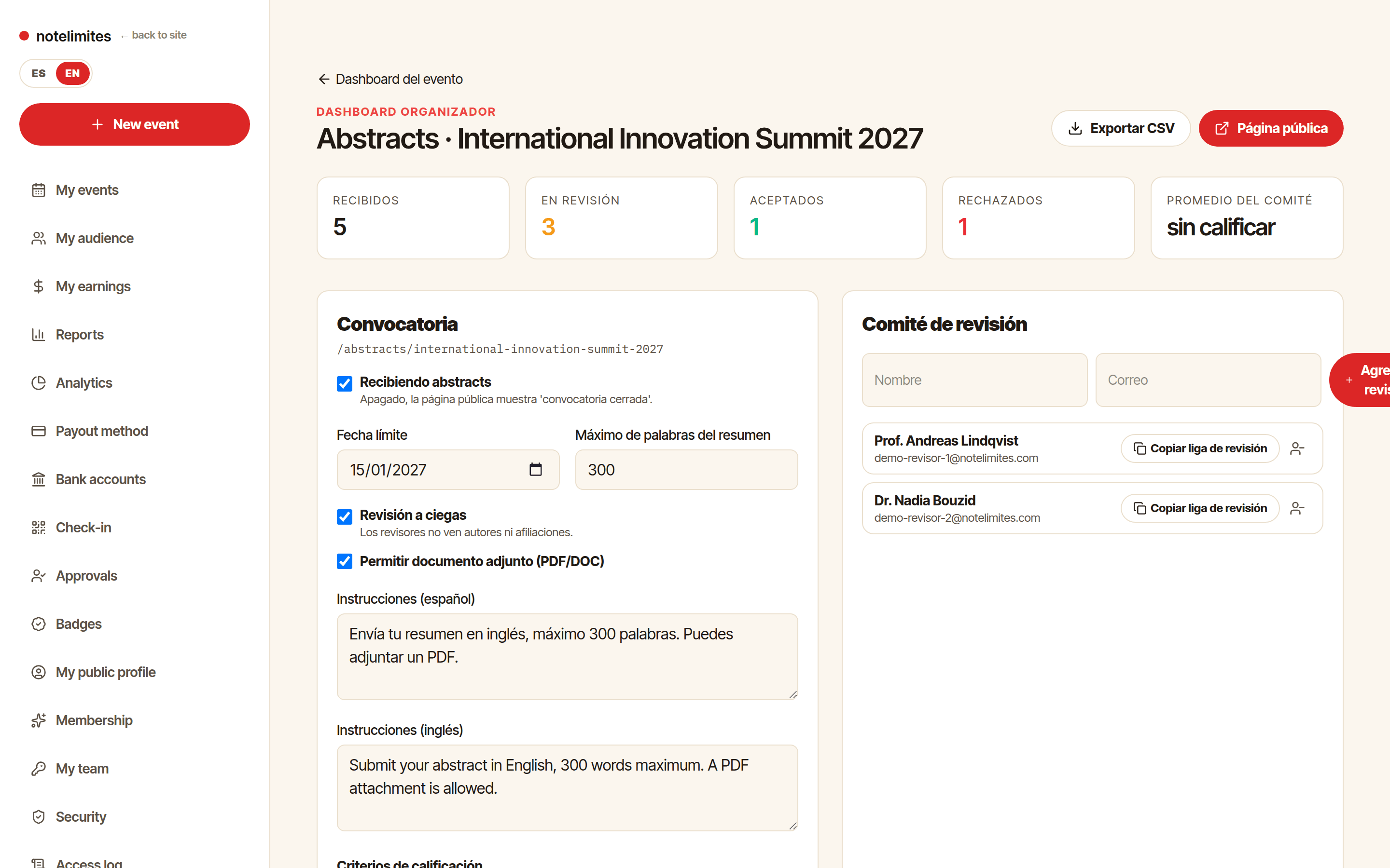 Abstracts: call, review and decision