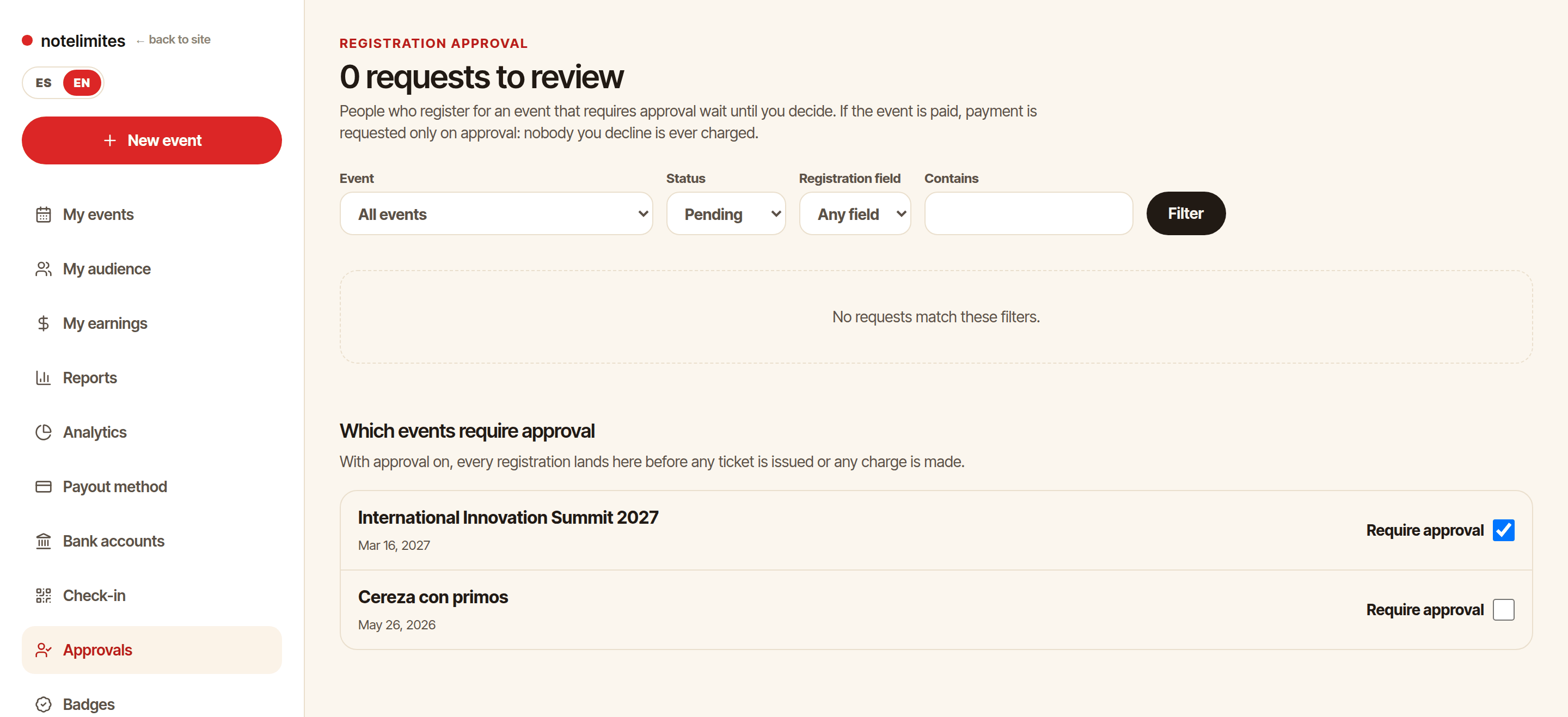 Approve registrations
