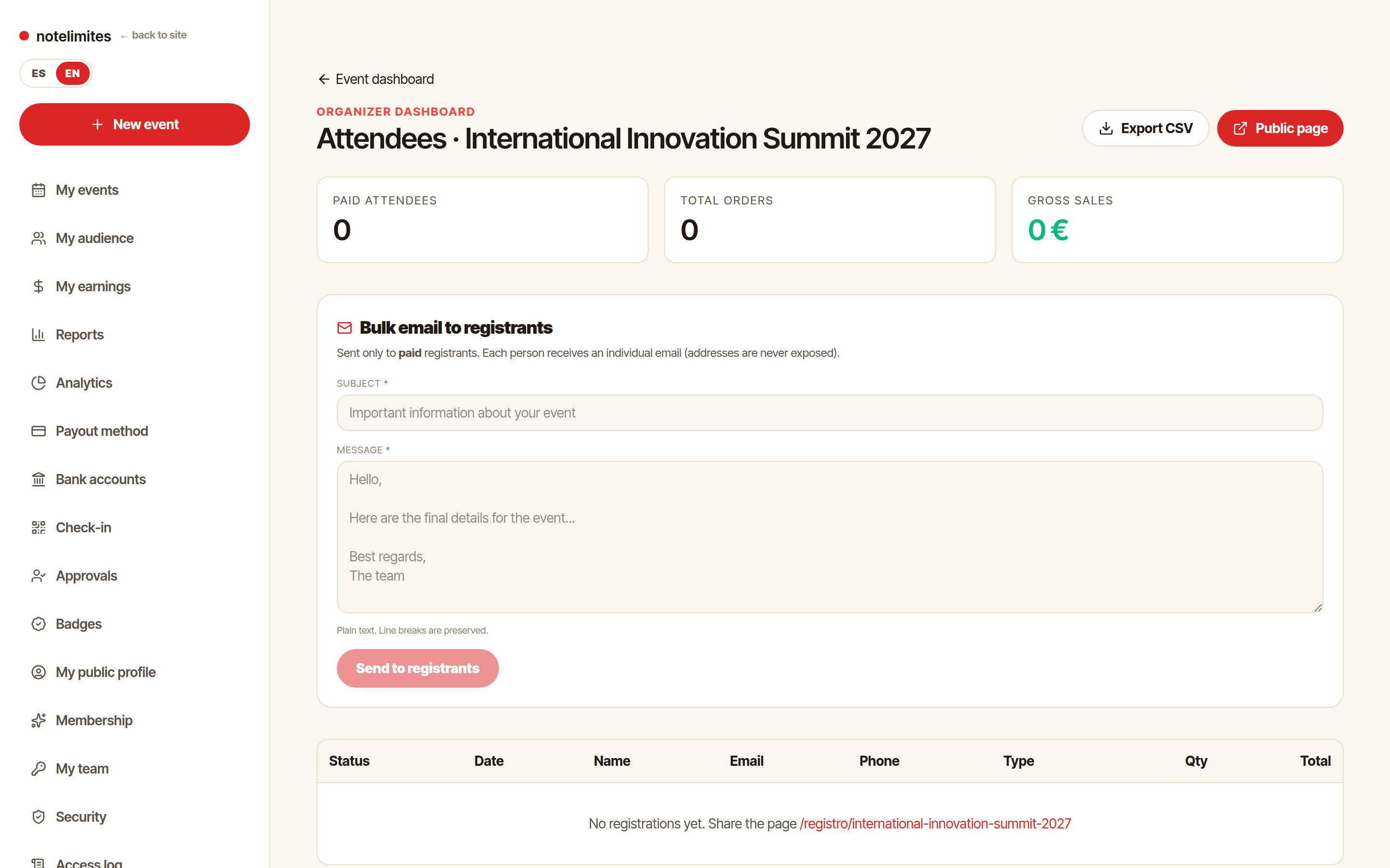 Attendees and bulk email