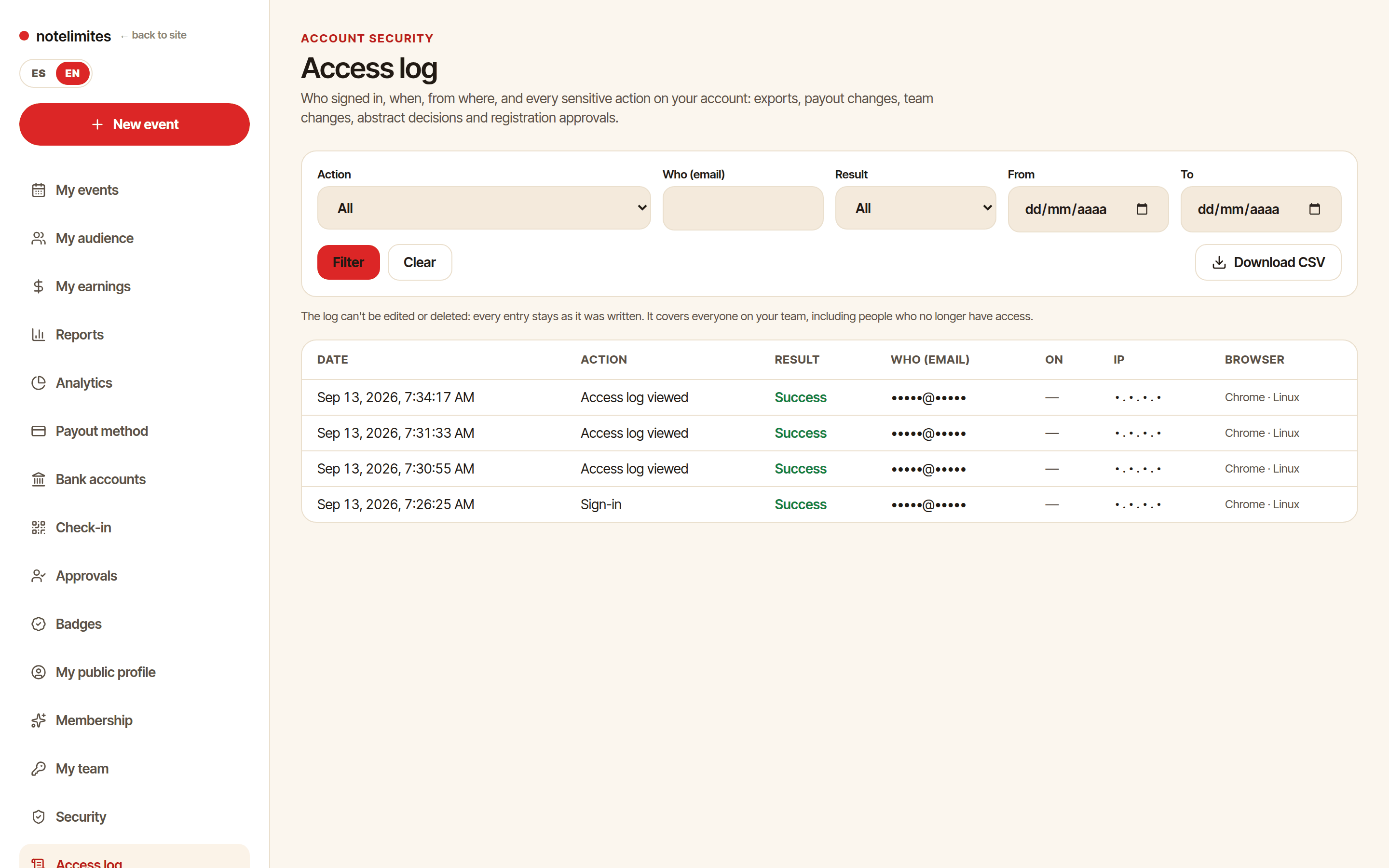 Access log