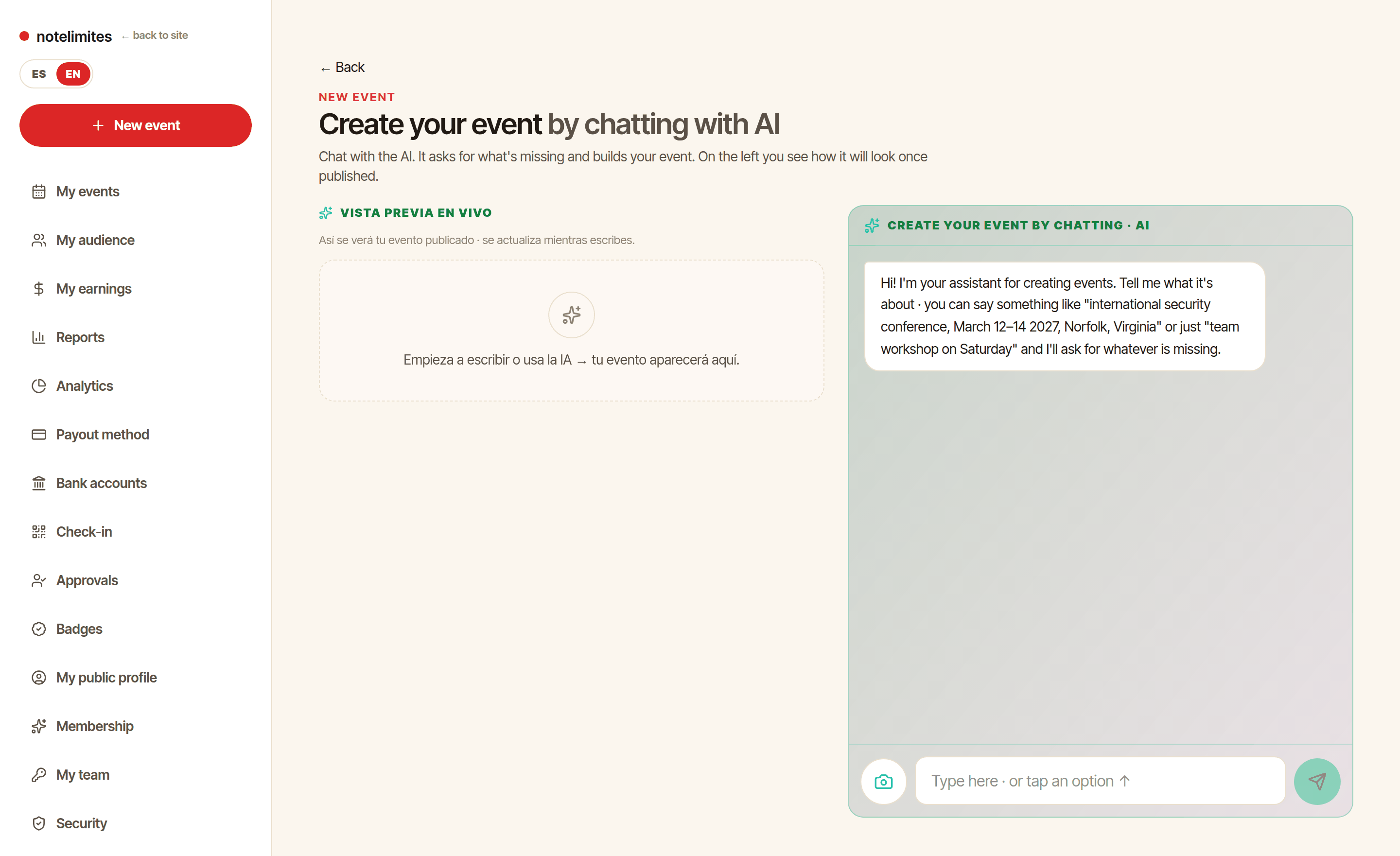 Create and publish an event