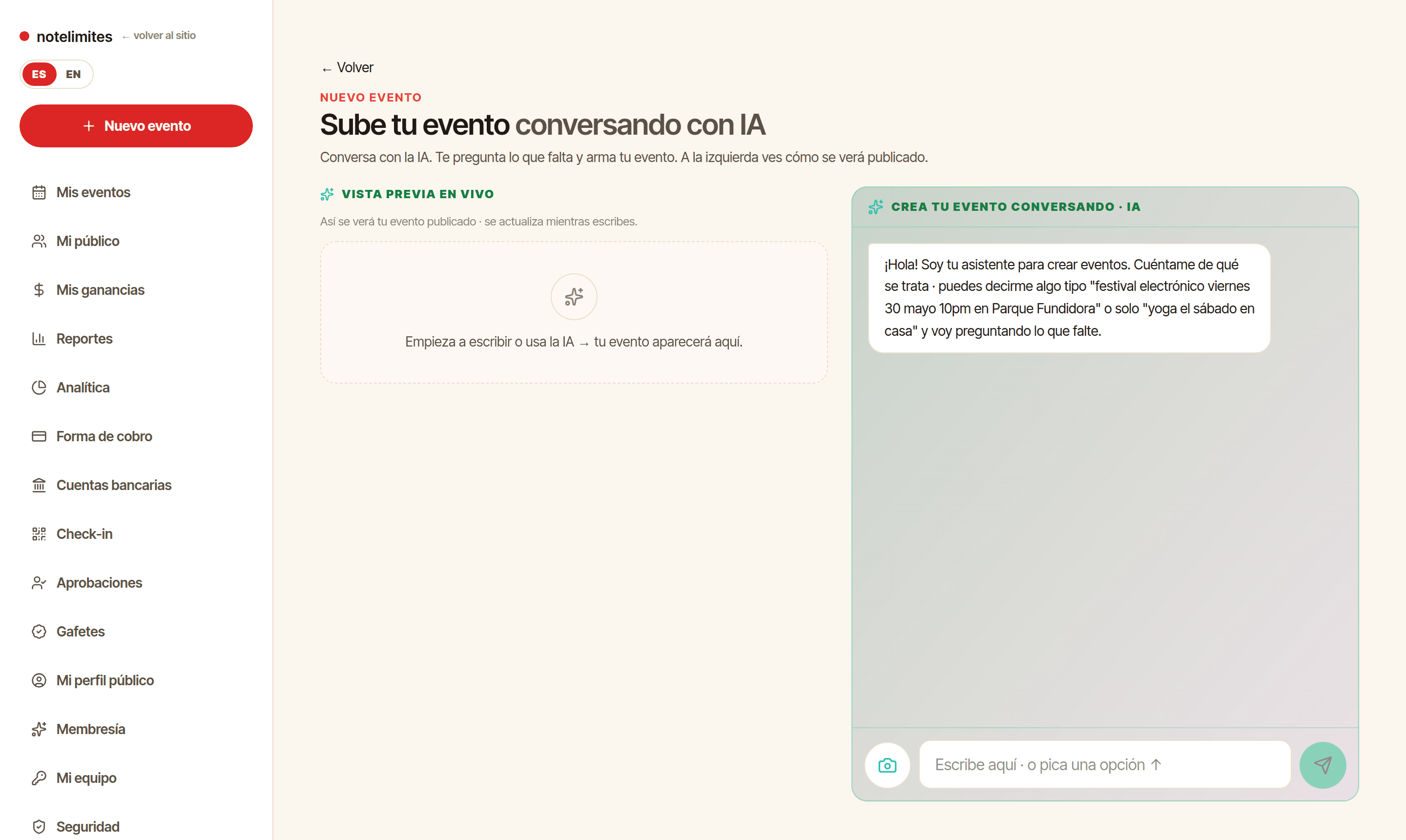 Crear y publicar un evento