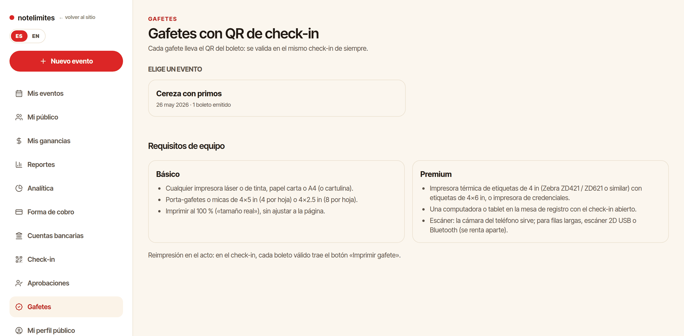 Gafetes: Básico y Premium