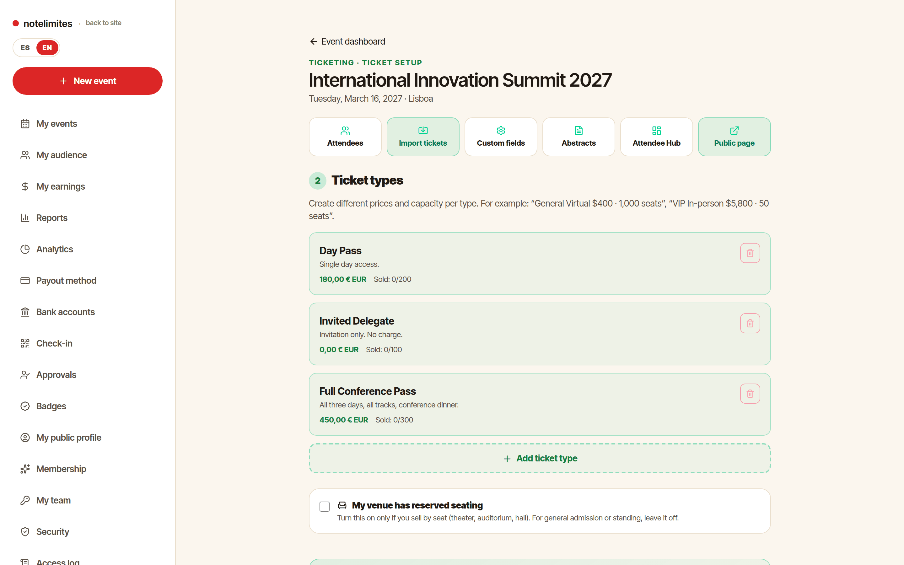 Registration: ticket types and fields