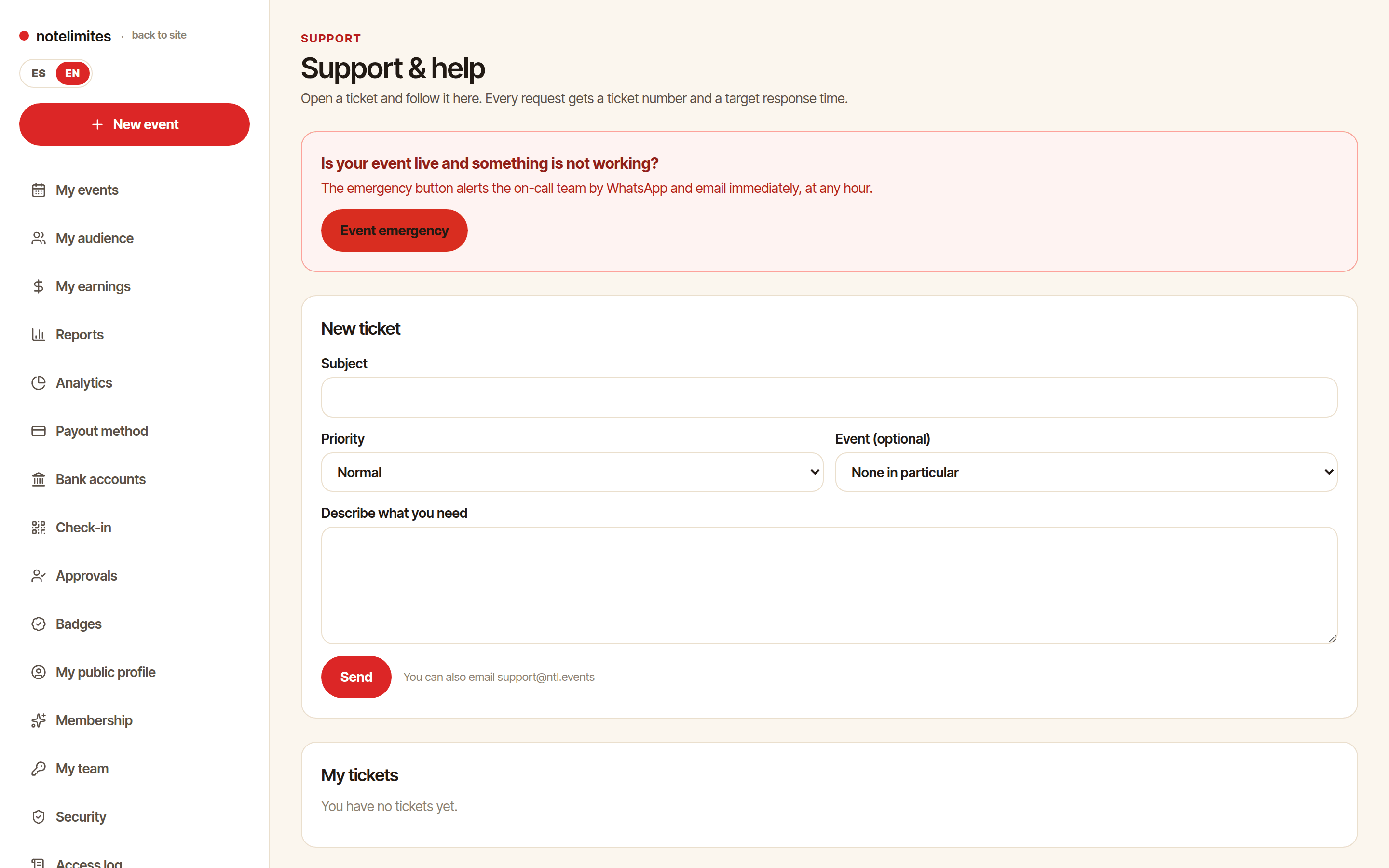 Support and emergencies